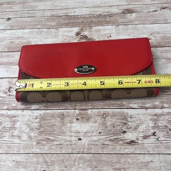 Coach Red Orange and Brown Signature Wallet - Picture 9 of 11